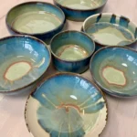 Petits bols en céramique émaillée bleu et vert, collection mélange d'émaux