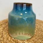 Pot en céramique émaillée bleu et vert à coulures